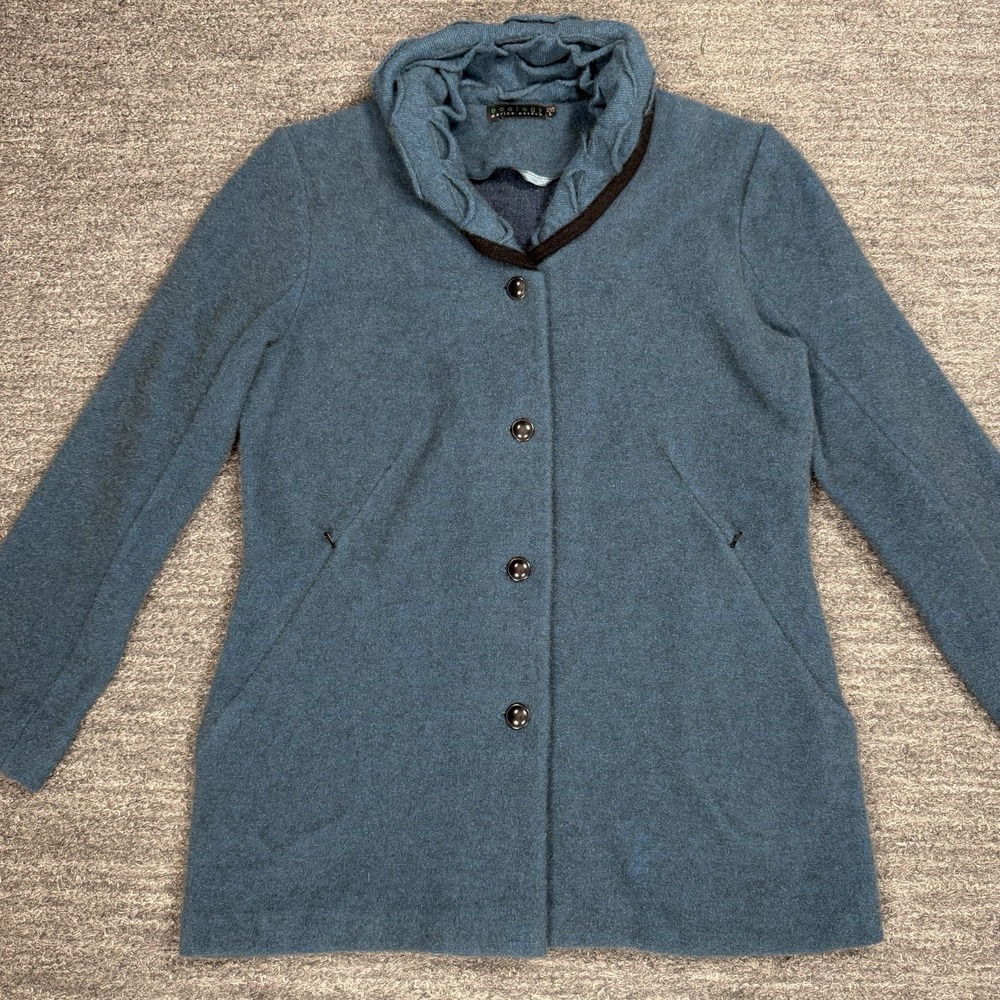 Ecology New Zealand Merino Possum Jacket Women Large Teal Zippered Pockets Knit